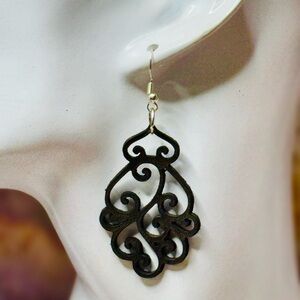 Olive green spiral chandelier leather earrings hand crafted